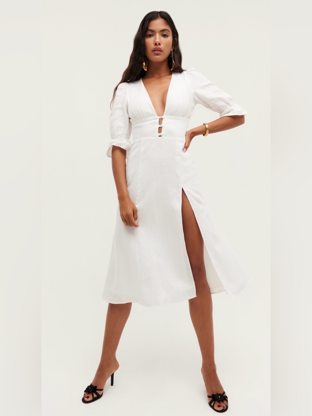 Reformation White Maribel Linen Midi Dress - Size 4 NWT